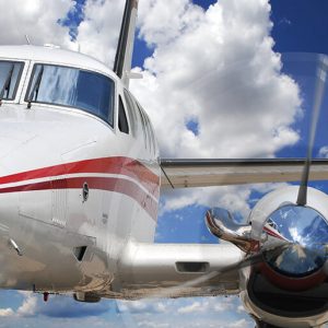 Midsize business aircraft in flight