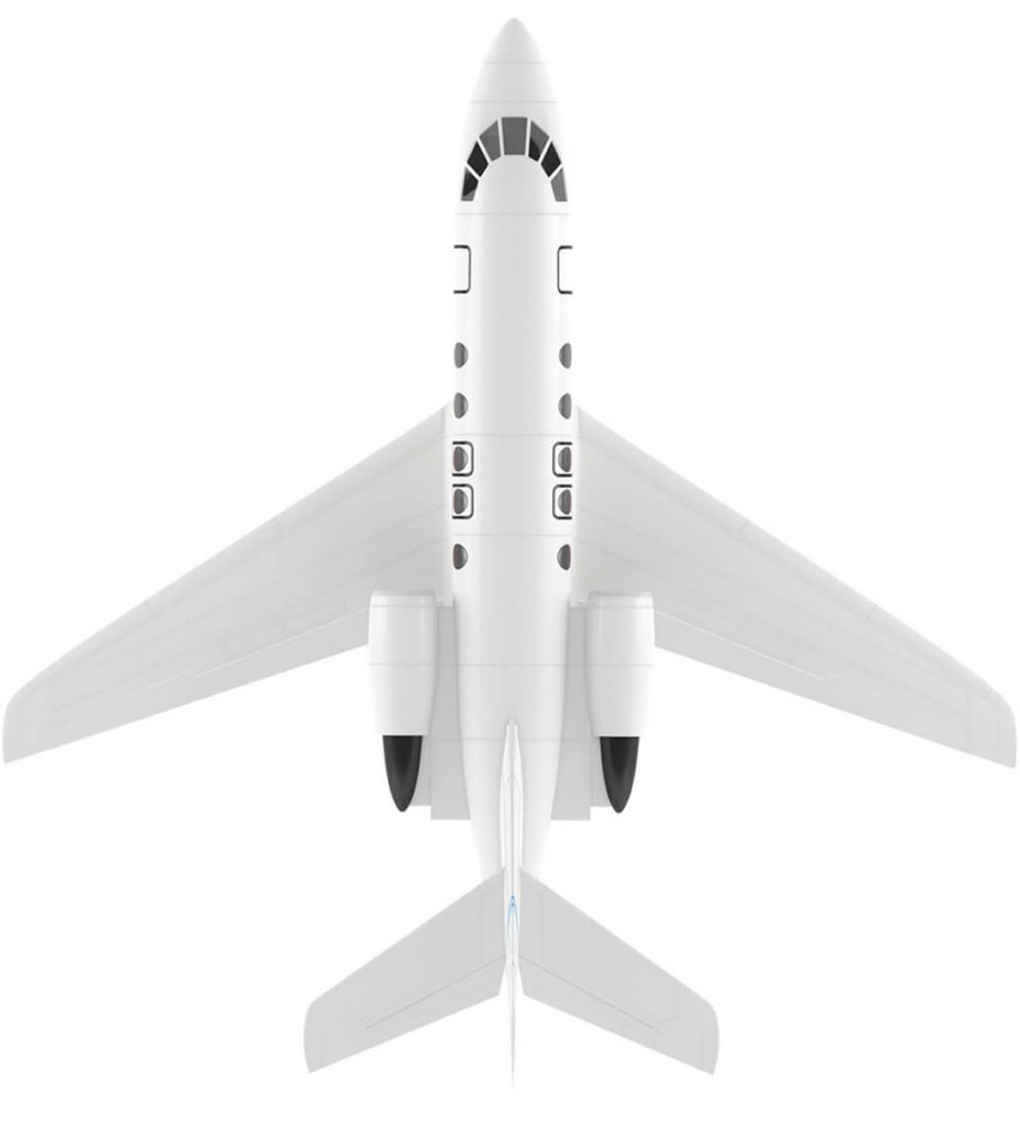 Heavy private jet viewed from above