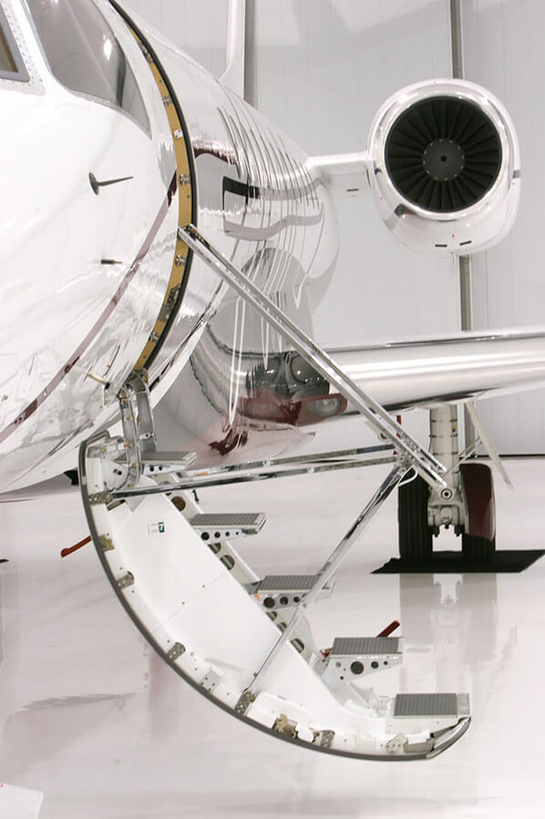 Private aircraft prepared in a hangar